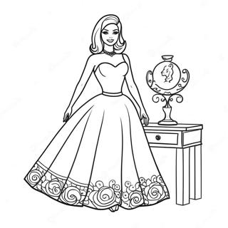 Retro Barbie In A Glamorous Dress Coloring Page 8197-6737