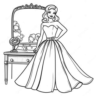 Retro Barbie In A Glamorous Dress Coloring Page 8197-6739