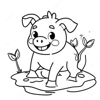 Happy Piggy Playing In Mud Coloring Page 8227-6771