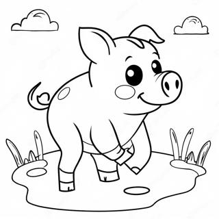 Happy Piggy Playing In Mud Coloring Page 8227-6772