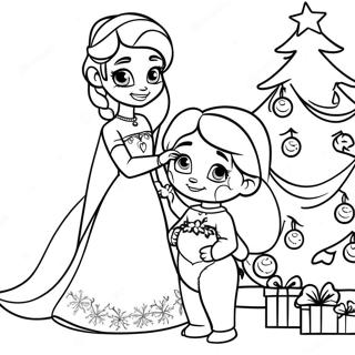 Elsa And Anna Decorating A Christmas Tree Coloring Page 8277-6800