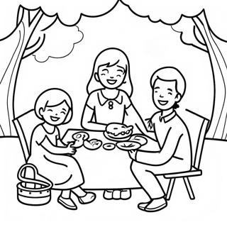 Happy Family Enjoying A Picnic Coloring Page 8387-6878