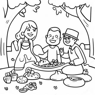 Happy Family Enjoying A Picnic Coloring Page 8387-6880