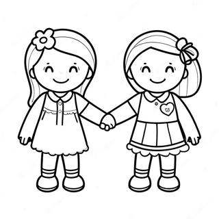 Bffs Holding Hands Coloring Page 8586-7030