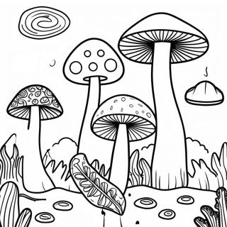 Colorful Psychedelic Mushroom Forest Coloring Page 8907-7290