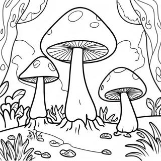 Colorful Psychedelic Mushroom Forest Coloring Page 8907-7291