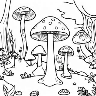 Colorful Psychedelic Mushroom Forest Coloring Page 8907-7292