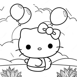 Hello Kitty With Colorful Balloons Coloring Page 9147-7478