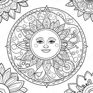 Bohemian Sun And Moon Mandala Coloring Page 9166-7490