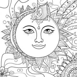 Intricate Bohemian Sun And Moon Coloring Page 9167-7495