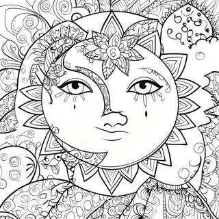 Intricate Bohemian Sun And Moon Coloring Page 9167-7496