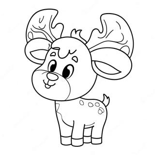 Cute Reindeer With Santa Hat Coloring Page 9177-7502