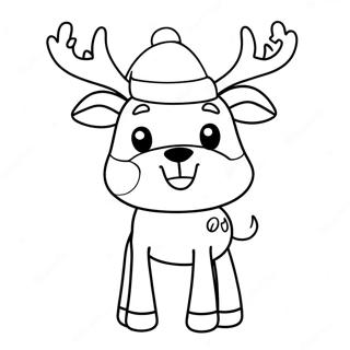 Cute Reindeer With Santa Hat Coloring Page 9177-7503