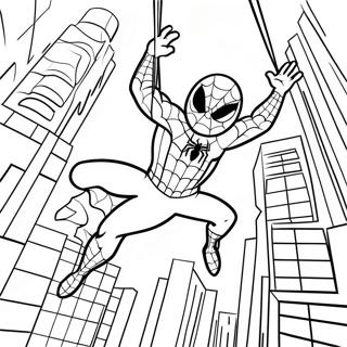 Adorable Spiderman Swinging Through City Coloring Page 9217-7529