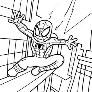 Adorable Spiderman Swinging Through City Coloring Page 9217-7530