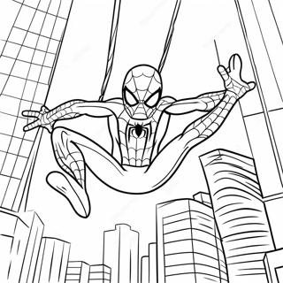 Adorable Spiderman Swinging Through City Coloring Page 9217-7531