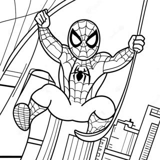 Adorable Spiderman Swinging Through City Coloring Page 9217-7532