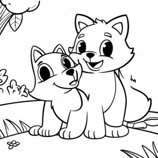 Playful Fox And Hound Friends Coloring Page 9307-7602