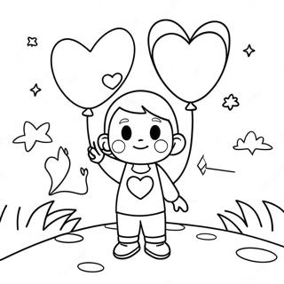 Cute Boy With Heart Balloons Coloring Page 9327-7621