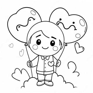 Cute Boy With Heart Balloons Coloring Page 9327-7622