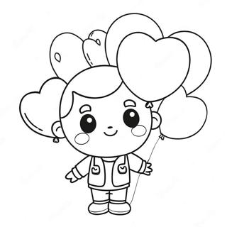 Cute Boy With Heart Balloons Coloring Page 9327-7623