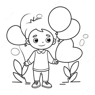 Cute Boy With Heart Balloons Coloring Page 9327-7624