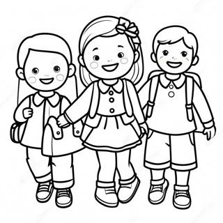 Happy Kids On First Day Of School Coloring Page 9347-7642