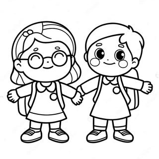 Happy Kids On First Day Of School Coloring Page 9347-7644