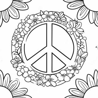 Colorful Peace Sign With Flowers Coloring Page 942-746