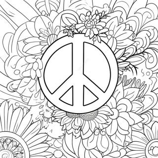 Colorful Peace Sign With Flowers Coloring Page 942-747