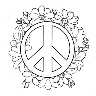 Colorful Peace Sign With Flowers Coloring Page 942-748