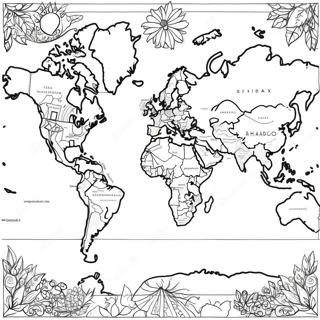 Detailed World Map Coloring Page 9667-7892