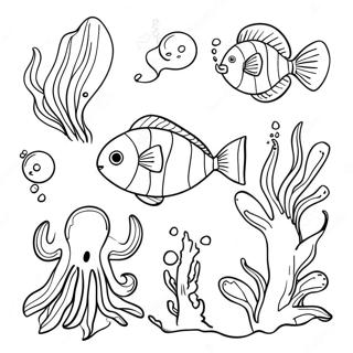 Watercolor Underwater Creatures Coloring Page 9837-8021