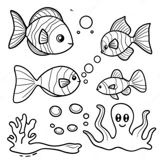 Watercolor Underwater Creatures Coloring Page 9837-8024